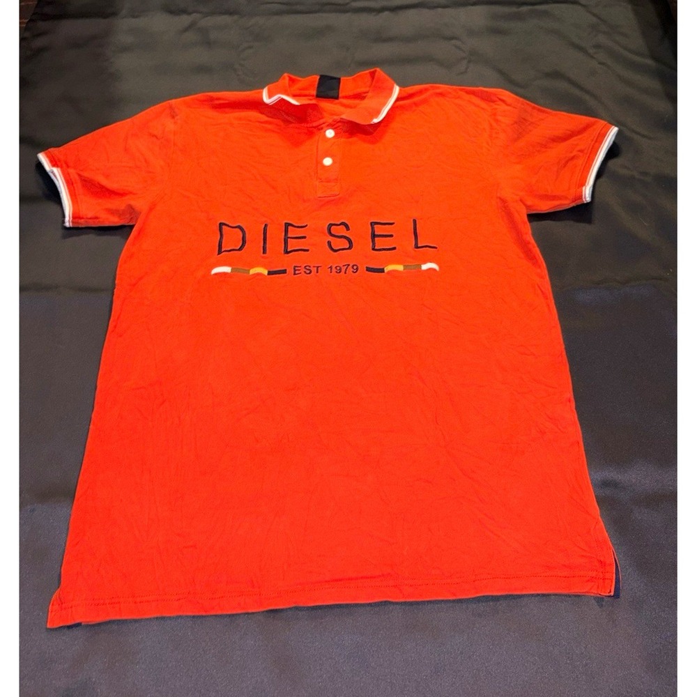 Diesel Men's Orange Logo Knit Polo Shirt Short Sleeve Button Front 2XL
